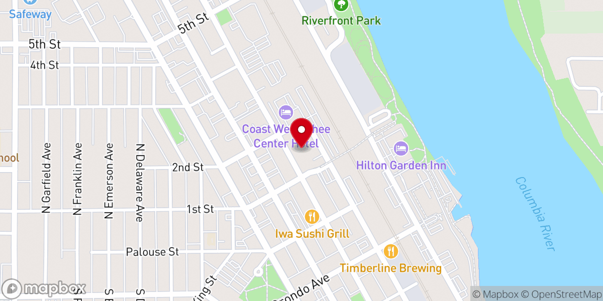 Map showing location of Wenatchee Convention Center