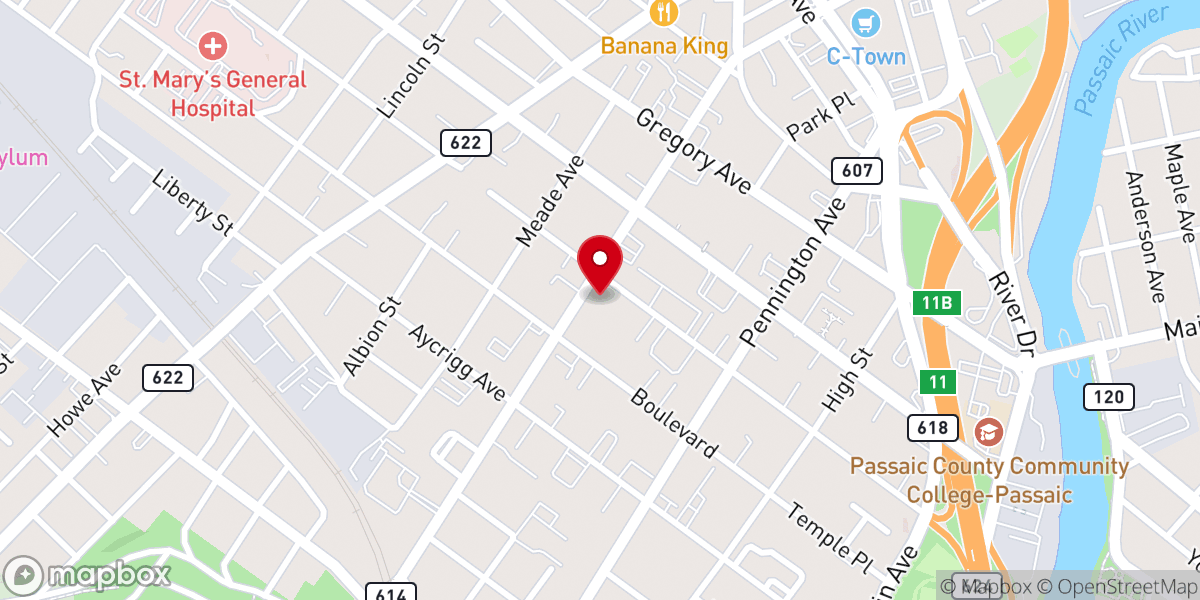 Map showing location of St. John's Church in Passaic