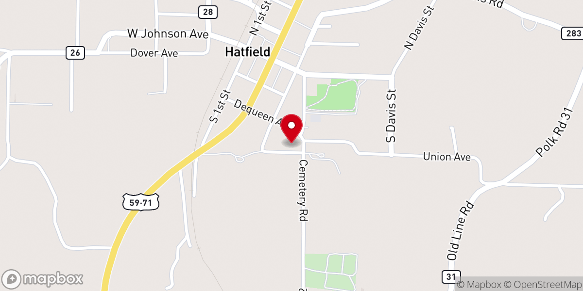 Map showing location of Hatfield Assembly of God Church