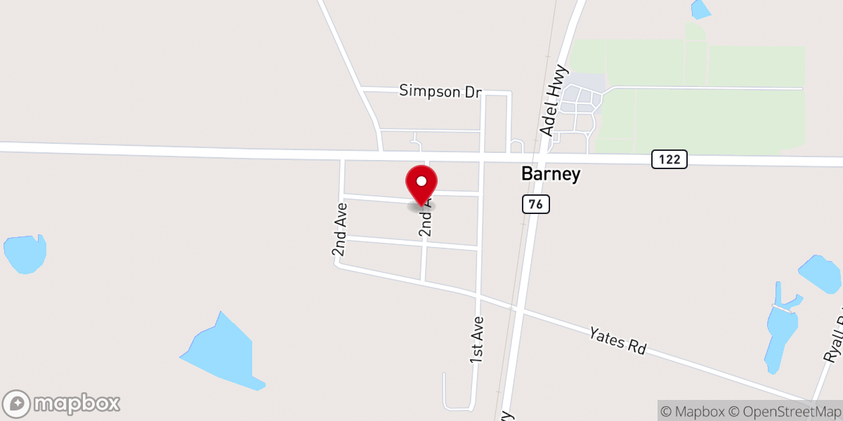 Map showing location of Barney First Baptist Church