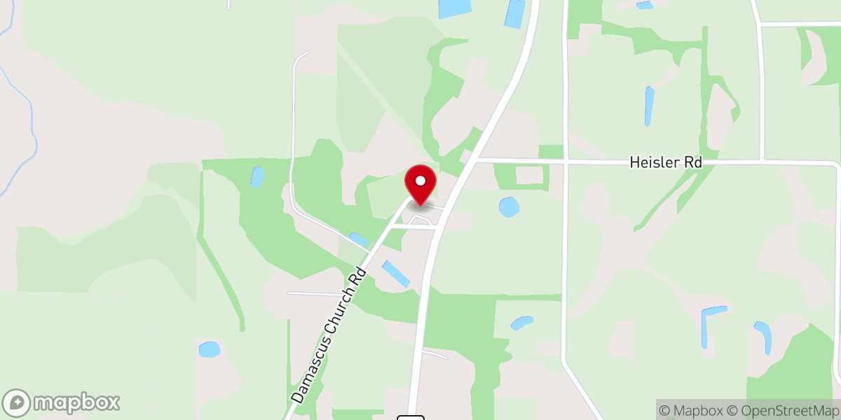 Map showing location of Damascus Baptist Church