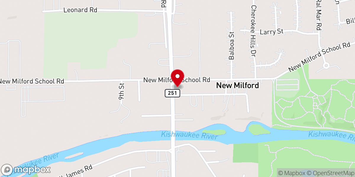 Map showing location of New Milford Church