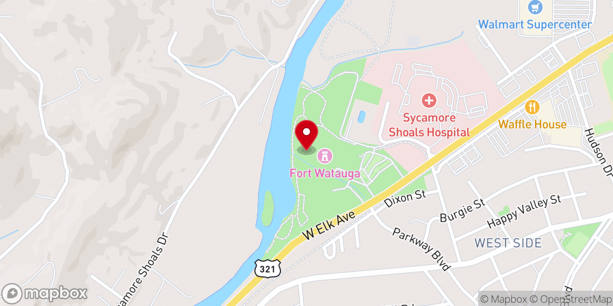 Map showing location of Sycamore Shoals Baptist Church