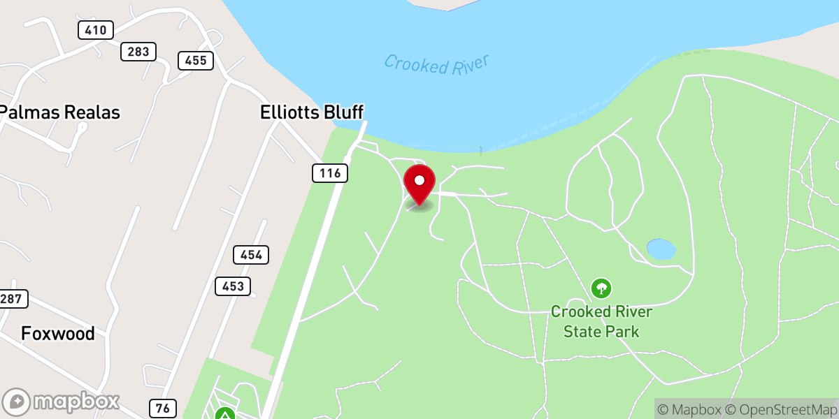 Map showing location of Crooked River State Park: Check-In Office and Gift Shop