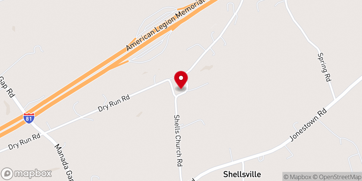 Map showing location of Shells Evangelical Lutheran Church