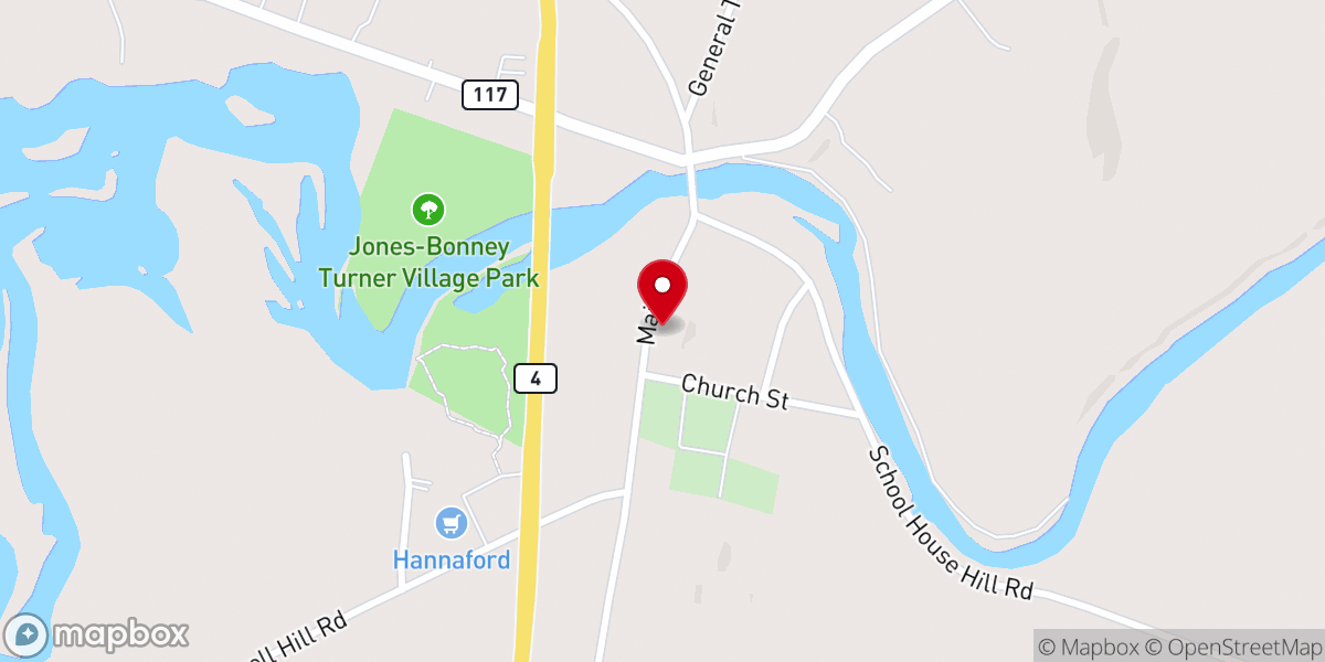 Map showing location of Turner Village Church