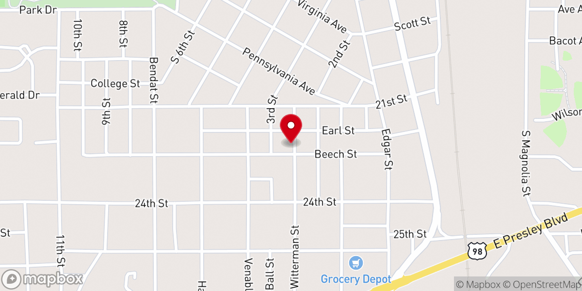 Map showing location of McComb Church of God