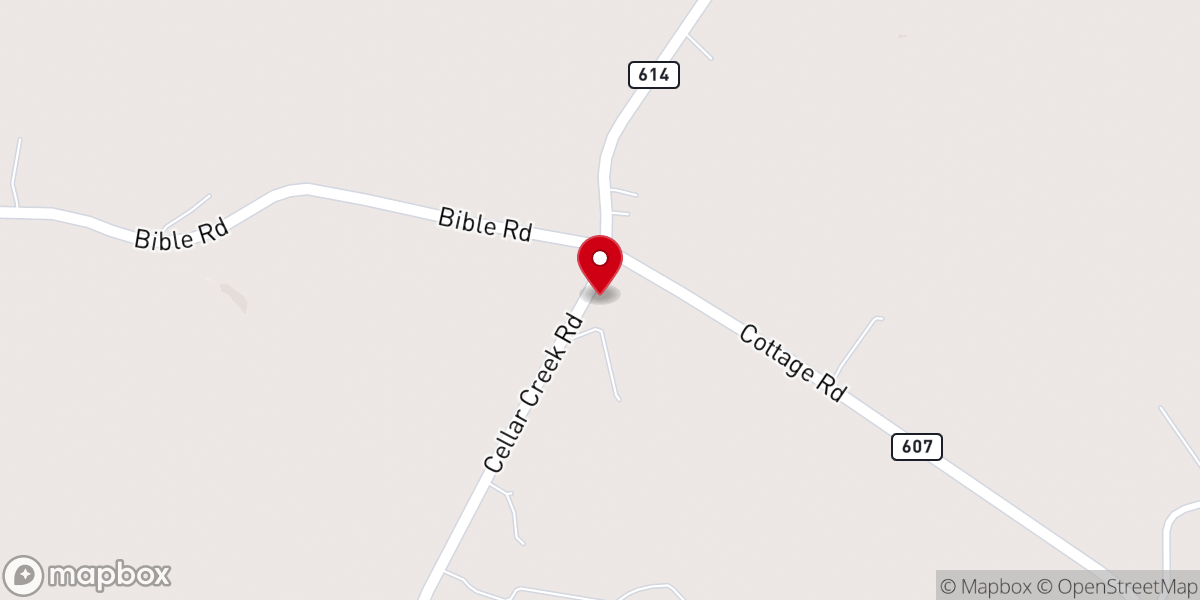 Map showing location of Cellar Creek Baptist Church