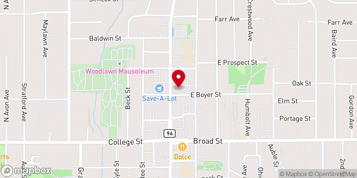 Map showing location of First Christian Church Wadsworth Ohio