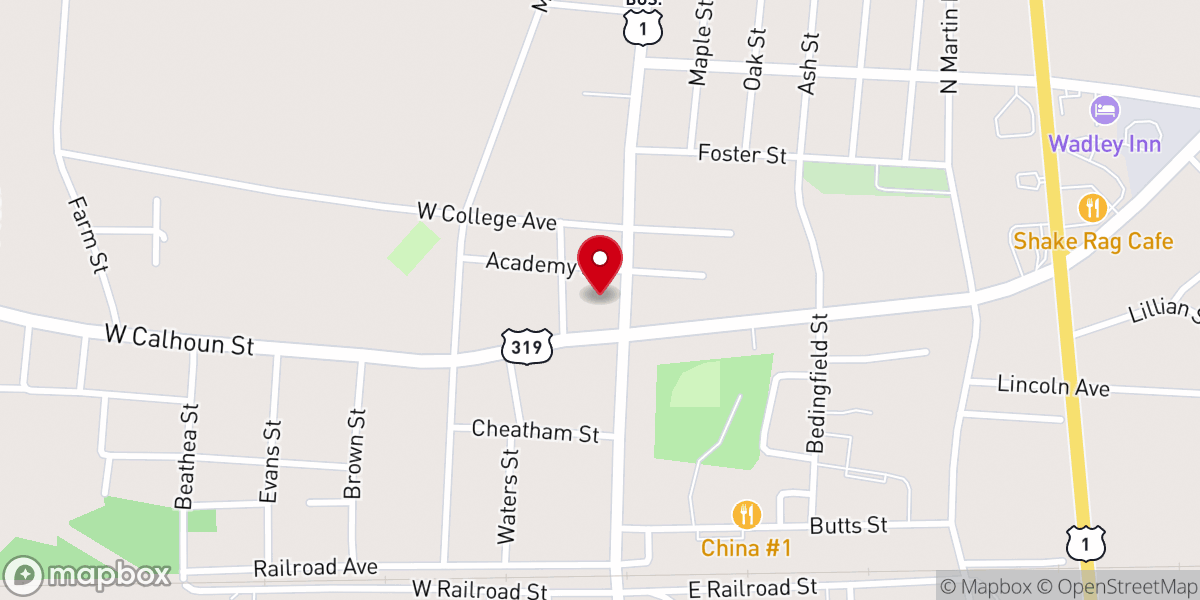 Map showing location of Wadley Baptist Church