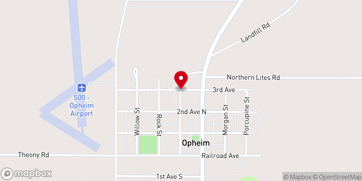 Map showing location of Lutheran Church of Opheim