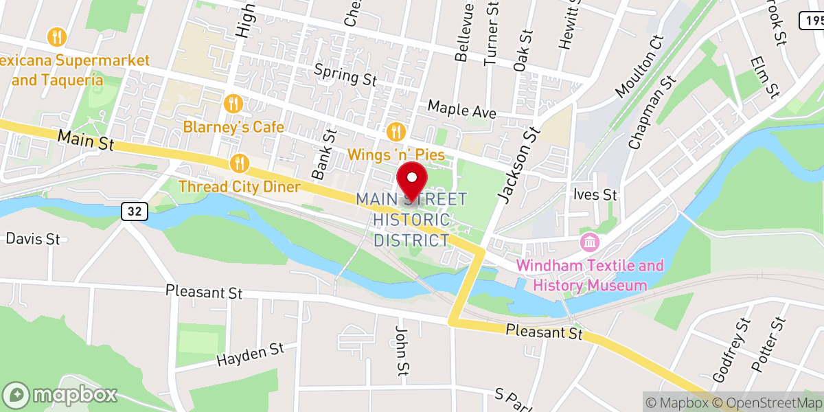 Map showing location of First Baptist Church in Willimantic