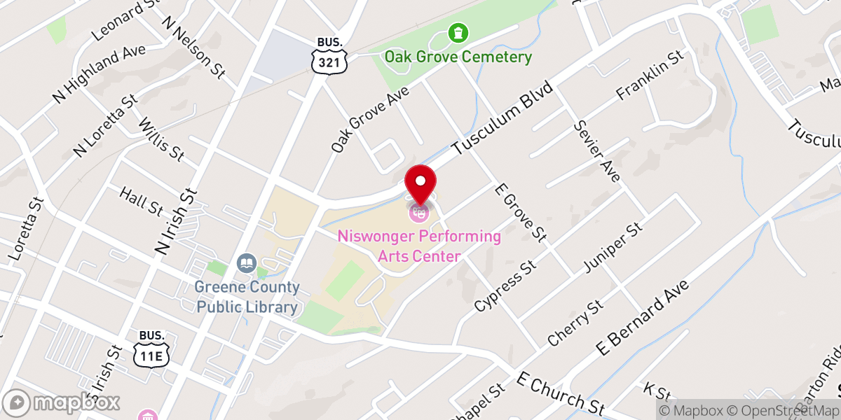 Map showing location of Niswonger Performing Arts Center