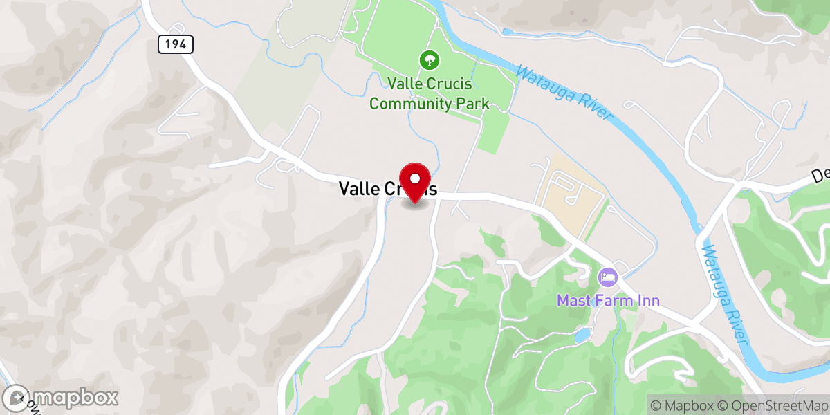 Map showing location of Valle Crucis United Methodist