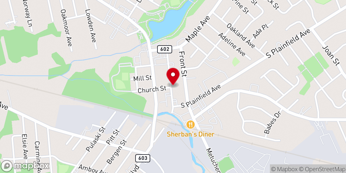 Map showing location of First Baptist Church of South Plainfield