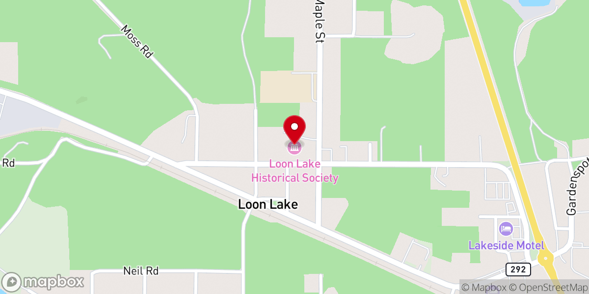 Map showing location of Loon Lake Historical Society