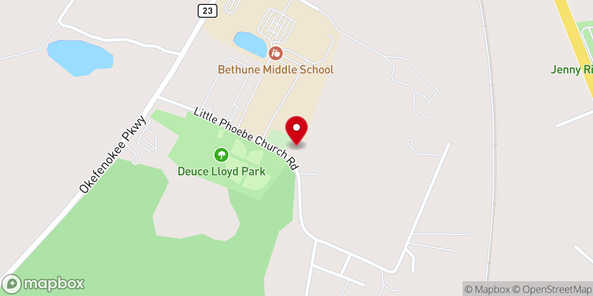 Map showing location of Little Phoebe Church