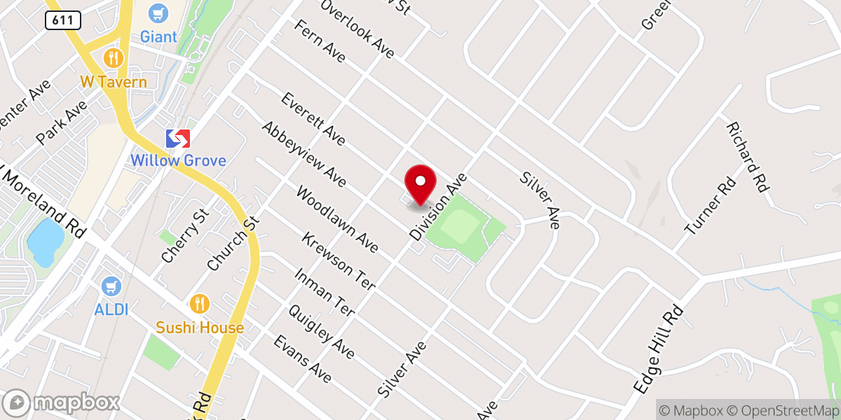 Map showing location of Willow Grove Bible Church
