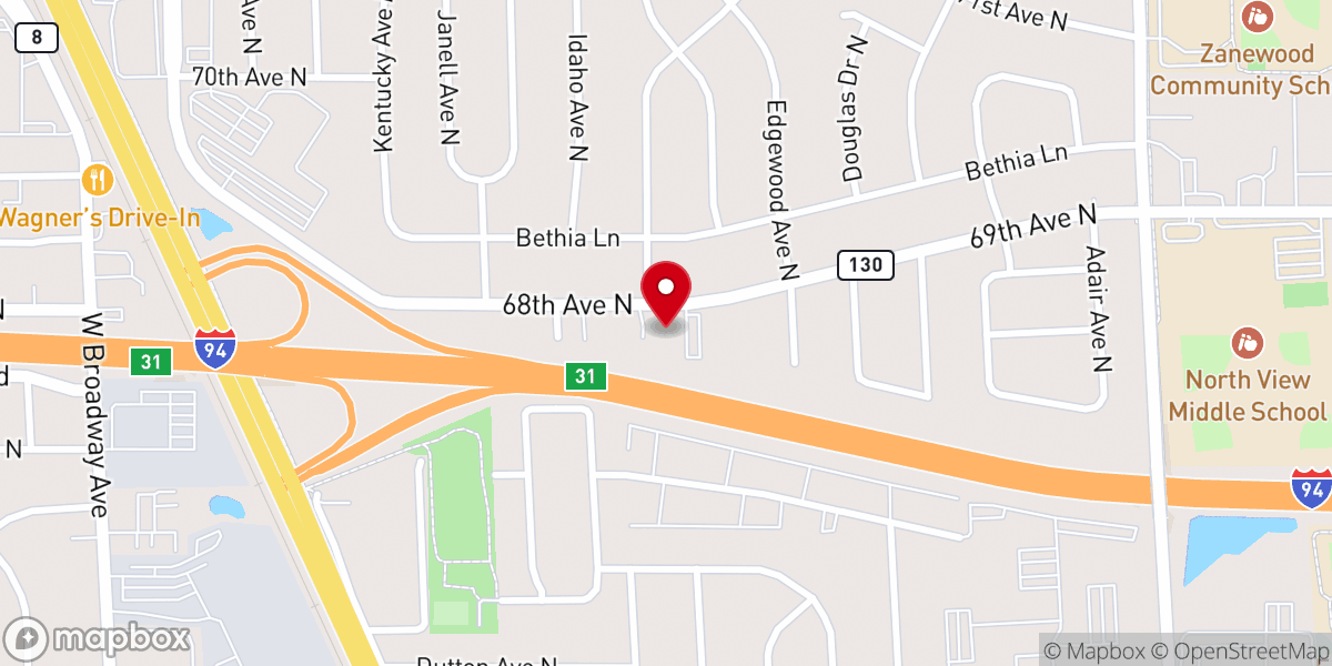 Map showing location of North Center Baptist Church