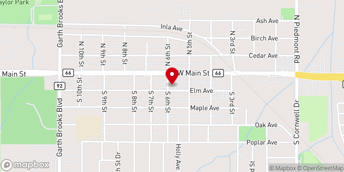Map showing location of First Baptist Church of Yukon