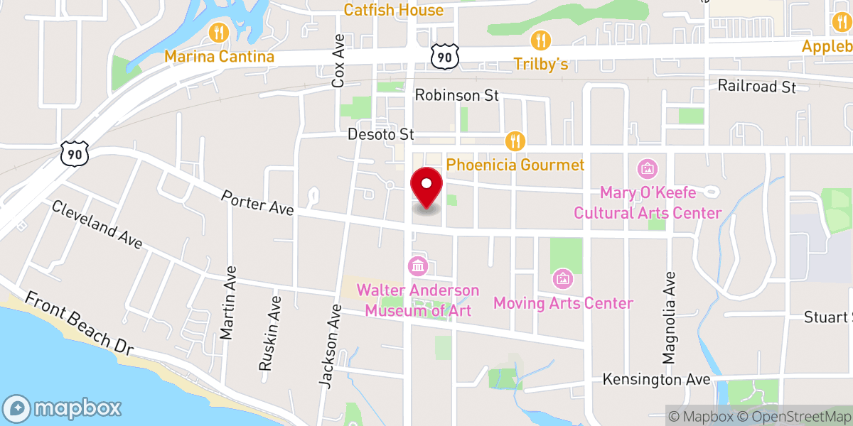 Map showing location of First Baptist Church of Ocean Springs