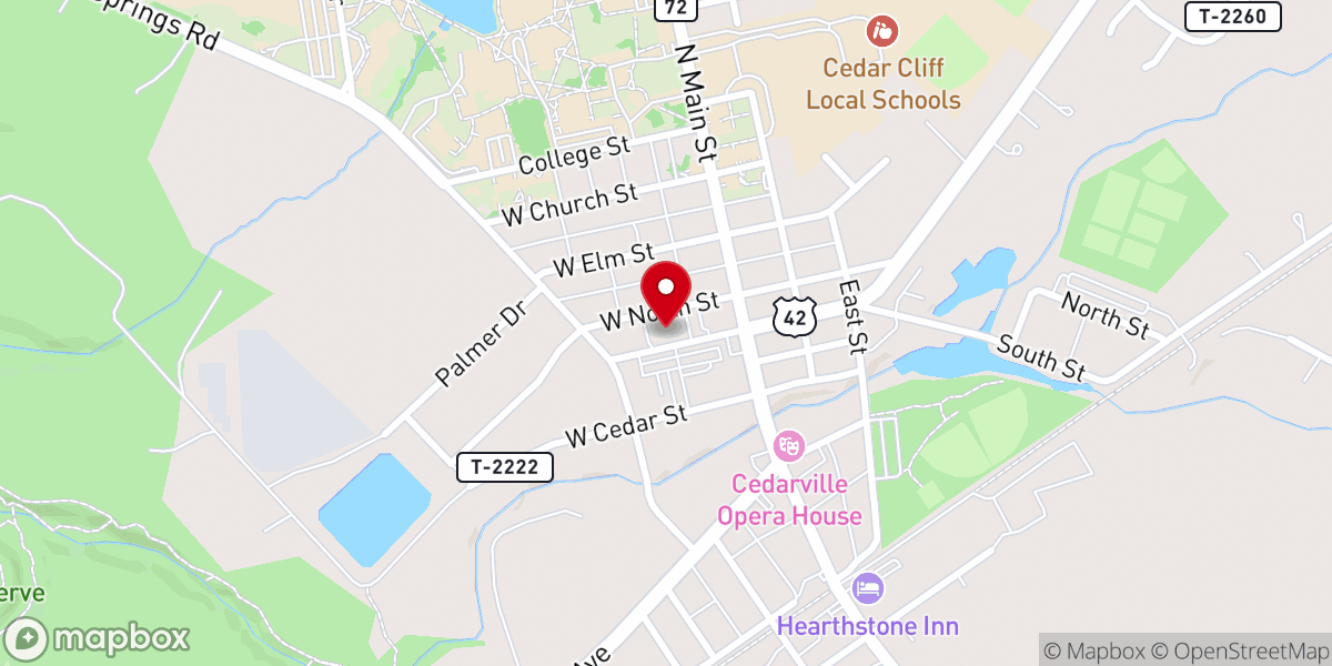 Map showing location of Cedarville United Methodist Church