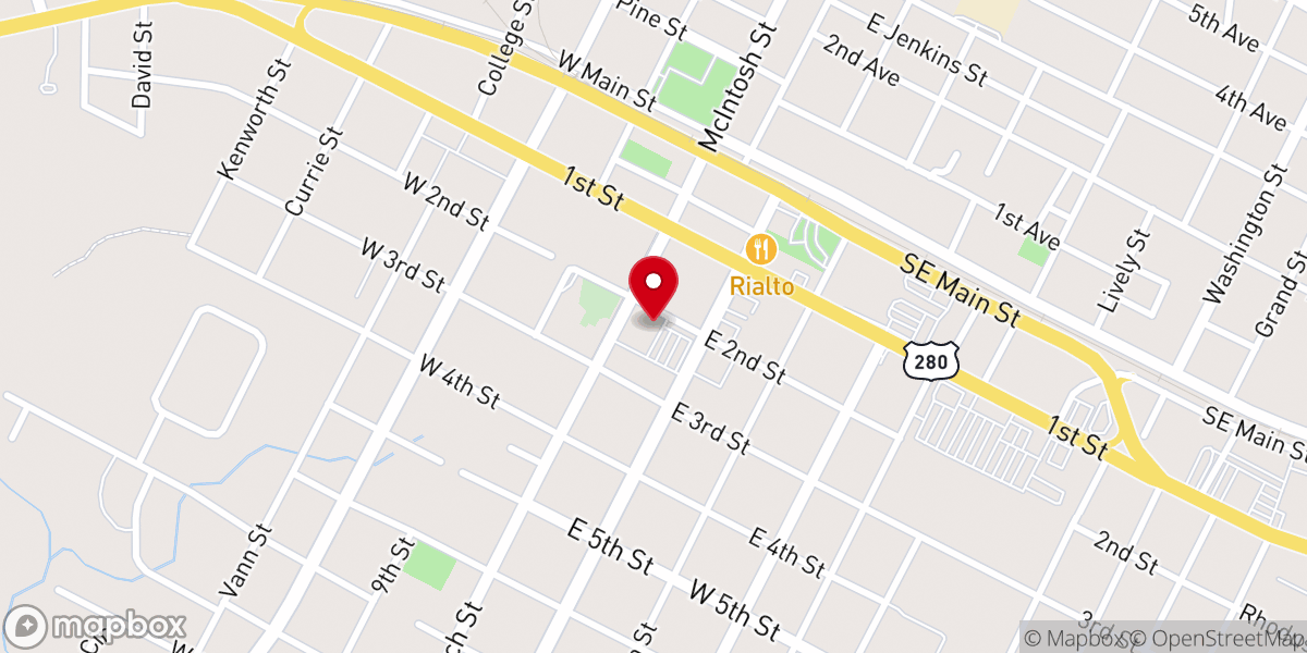 Map showing location of First Baptist Church of Vidalia