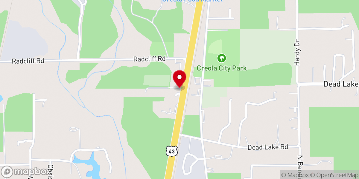 Map showing location of Creola United Methodist Church