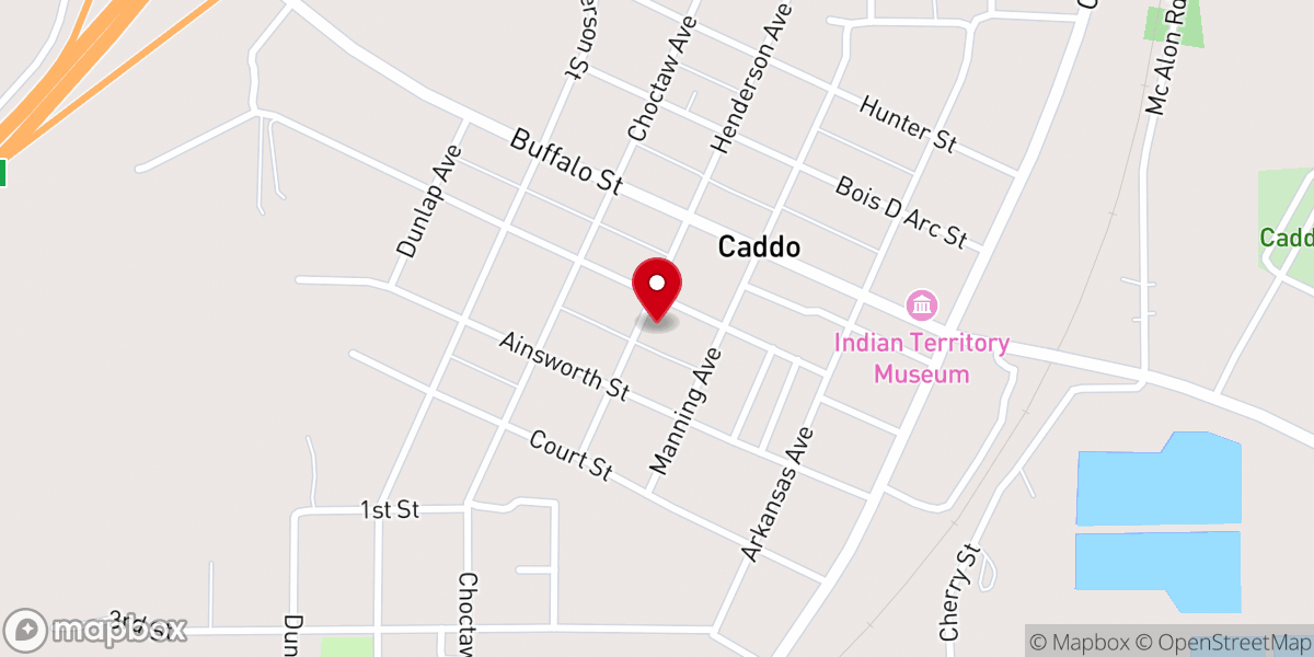 Map showing location of First Baptist Church of Caddo