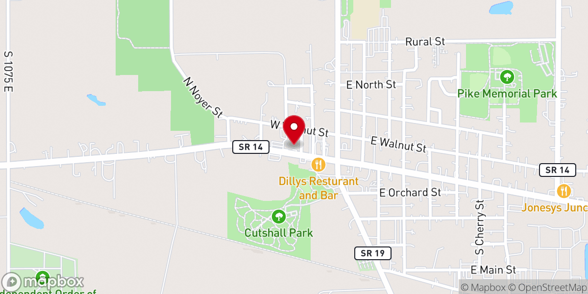 Map showing location of Akron Town Hall
