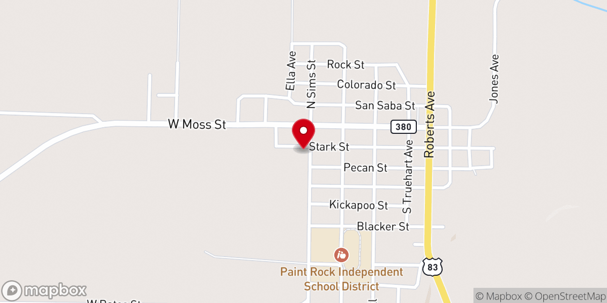 Map showing location of Paint Rock First Baptist Church