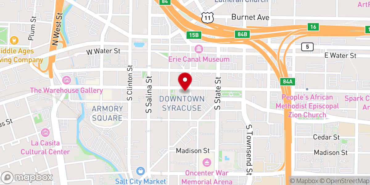 Map showing location of St. Paul's Syracuse, the Downtown Episcopal Church