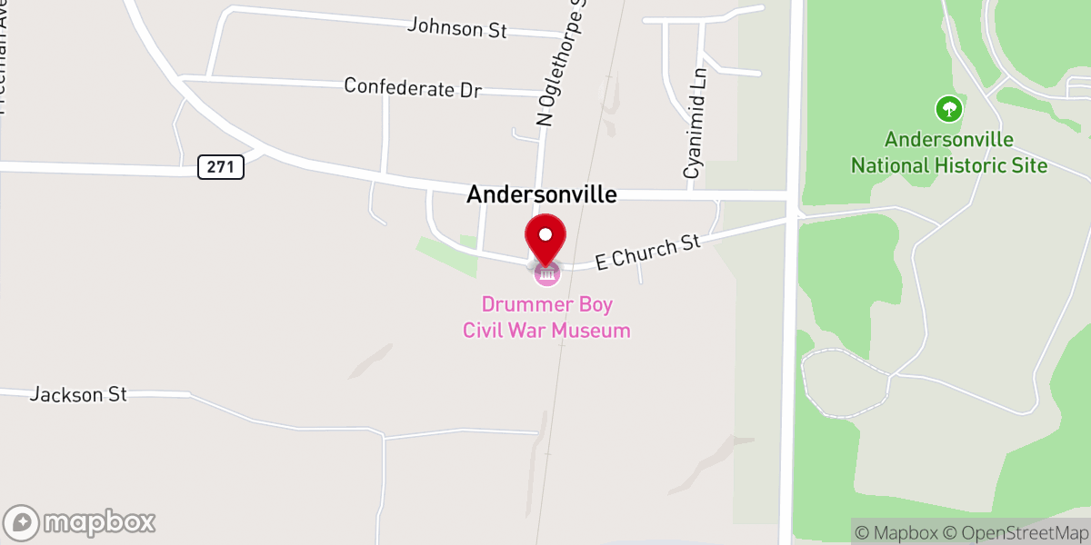 Map showing location of Drummer Boy Civil War Museum