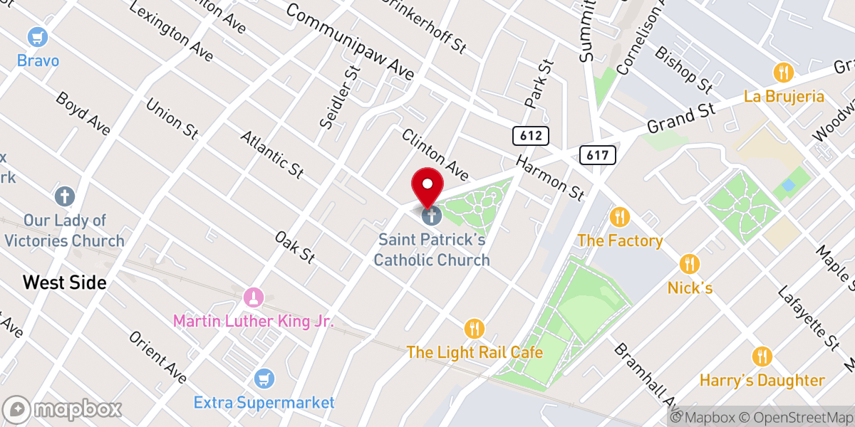 Map showing location of St. Patrick & Assumption/All Saints Church & Rectory