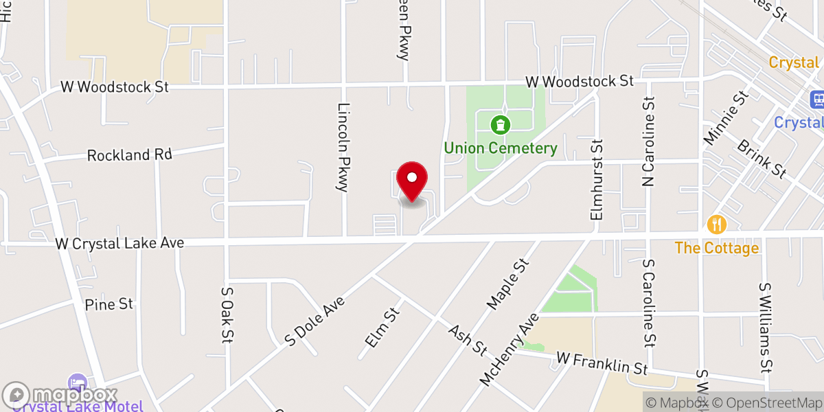 Map showing location of First Church of Crystal Lake