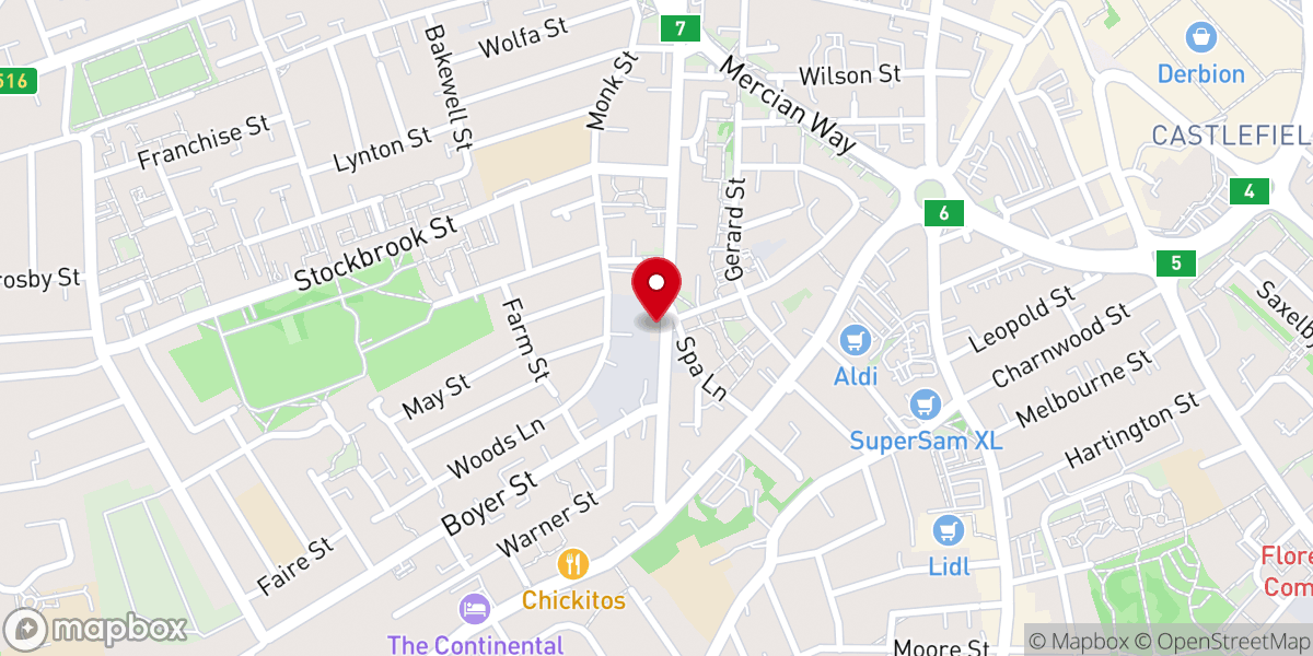 Map showing location of RCCG Fountain of Life Derby
