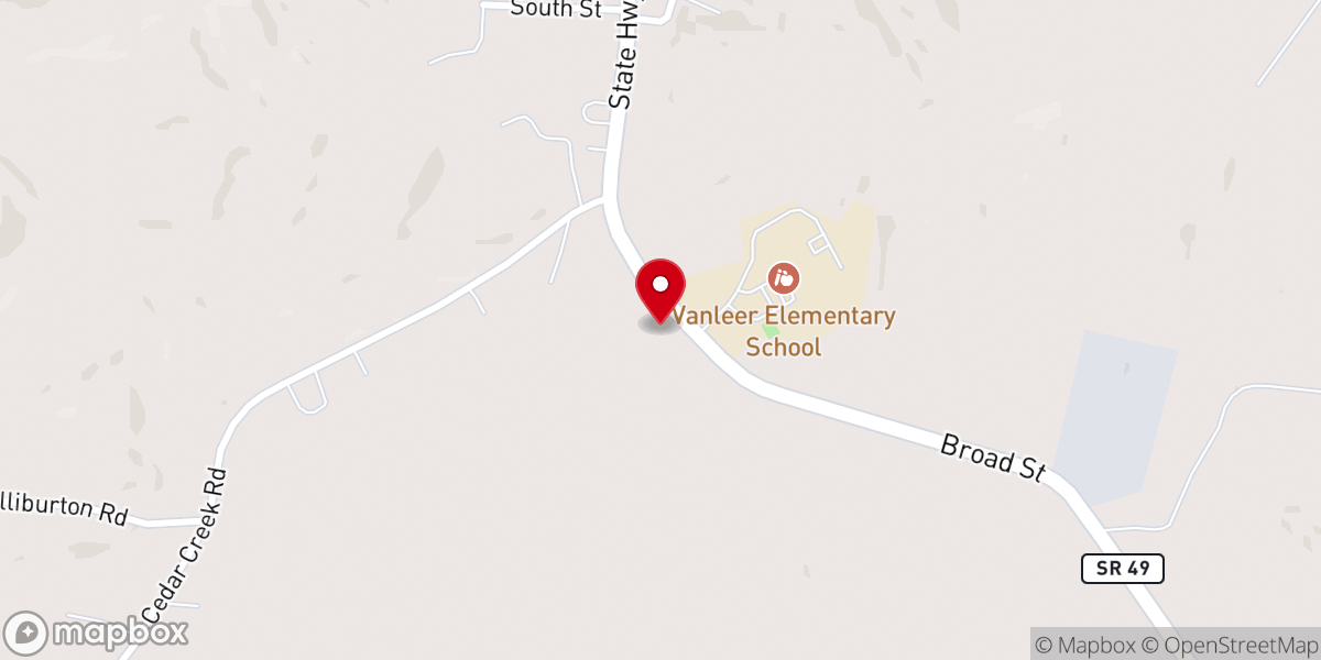 Map showing location of Vanleer Town Hall