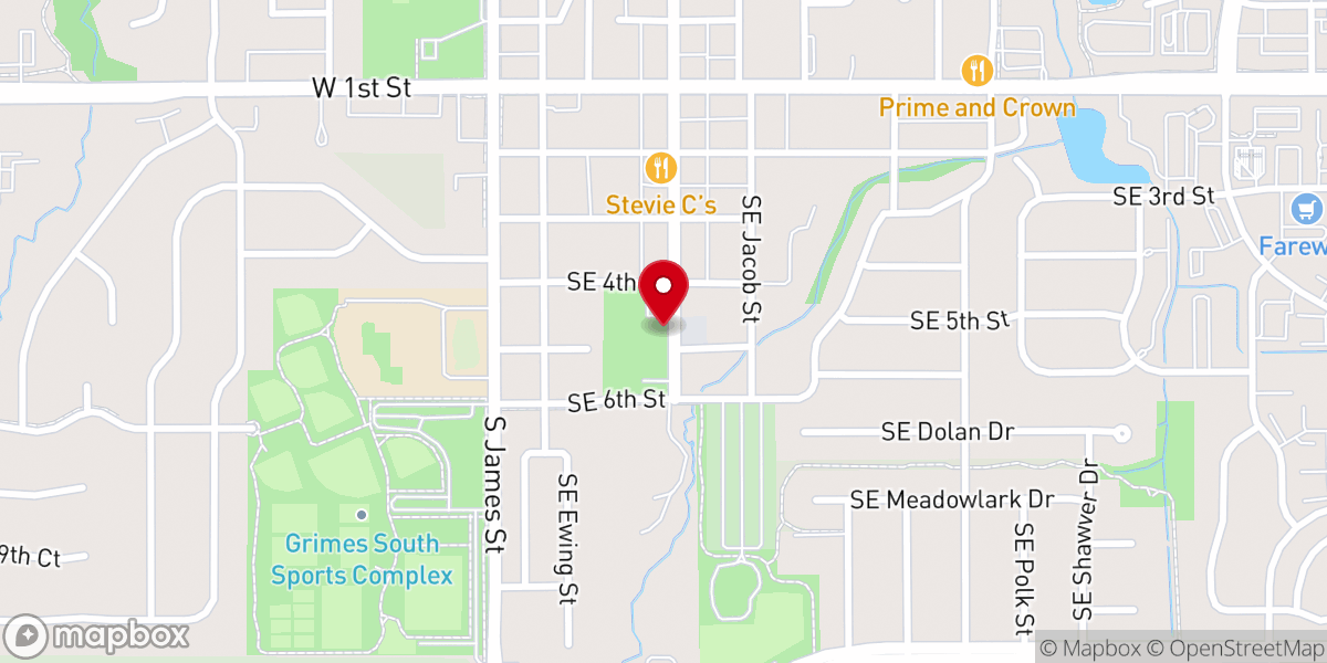 Map showing location of Grimes Community Complex