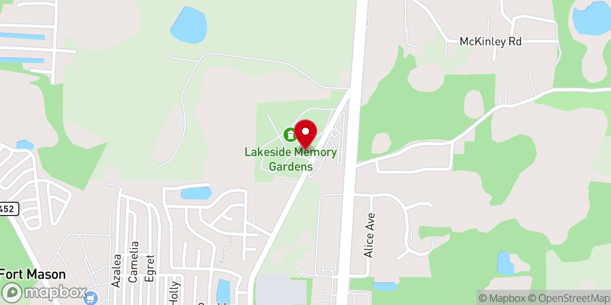 Map showing location of Lakeside Memory Gardens