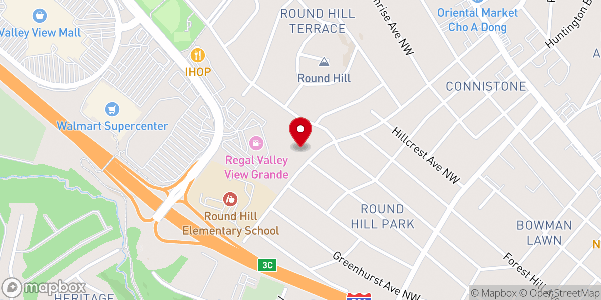 Map showing location of Iglesia de Dios Pentecostal M.I. de Roanoke