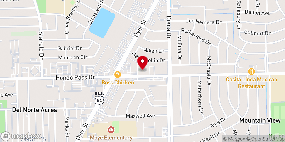 Map showing location of El Paso Korean Presbyterian Church