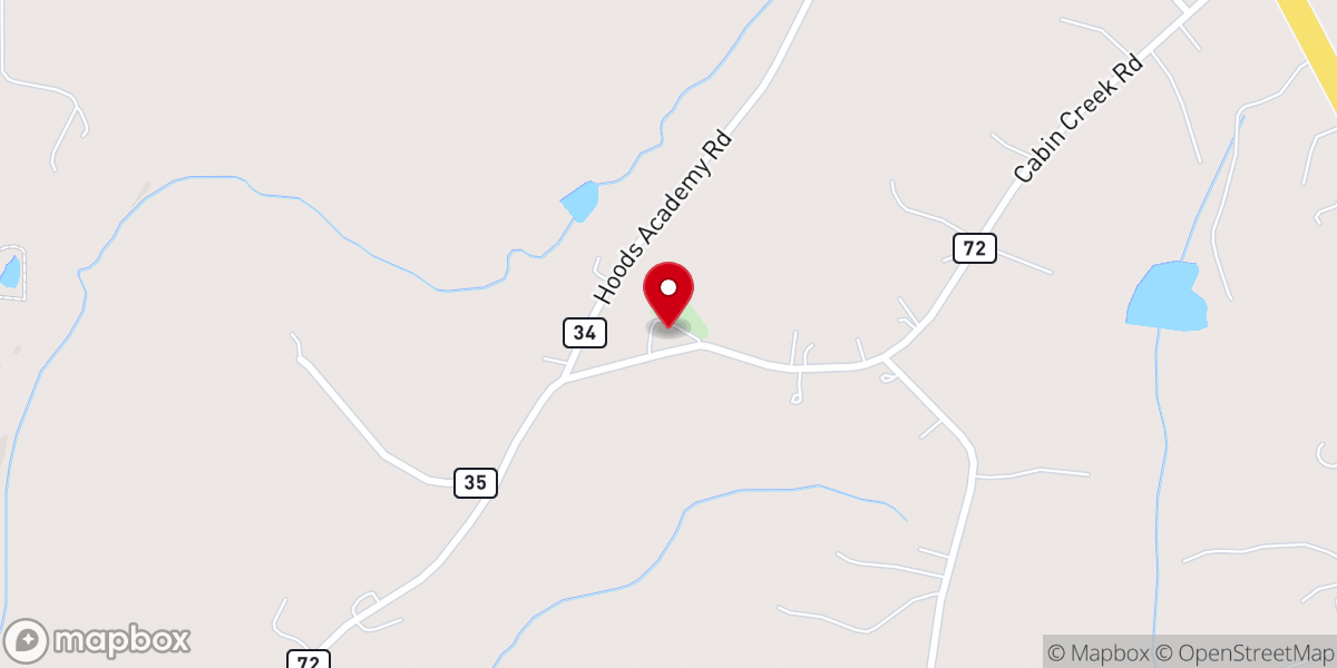 Map showing location of Cabin Creek Baptist Church