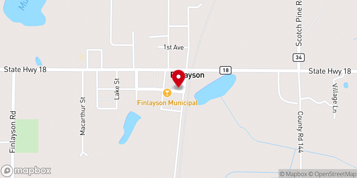Map showing location of Finlayson City Hall