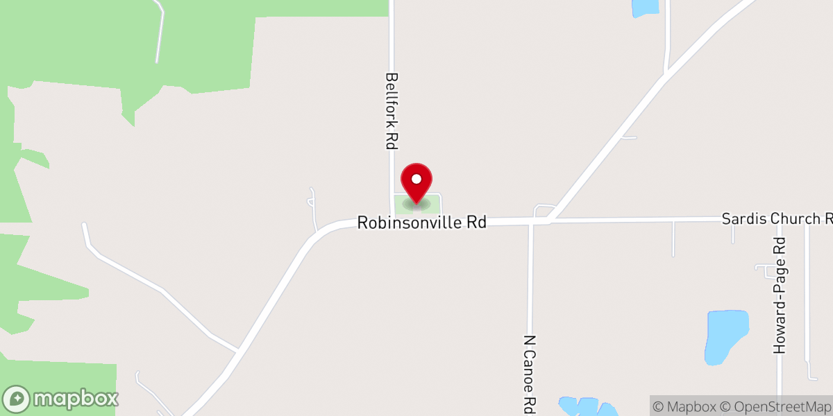 Map showing location of Robinsonville Baptist Church