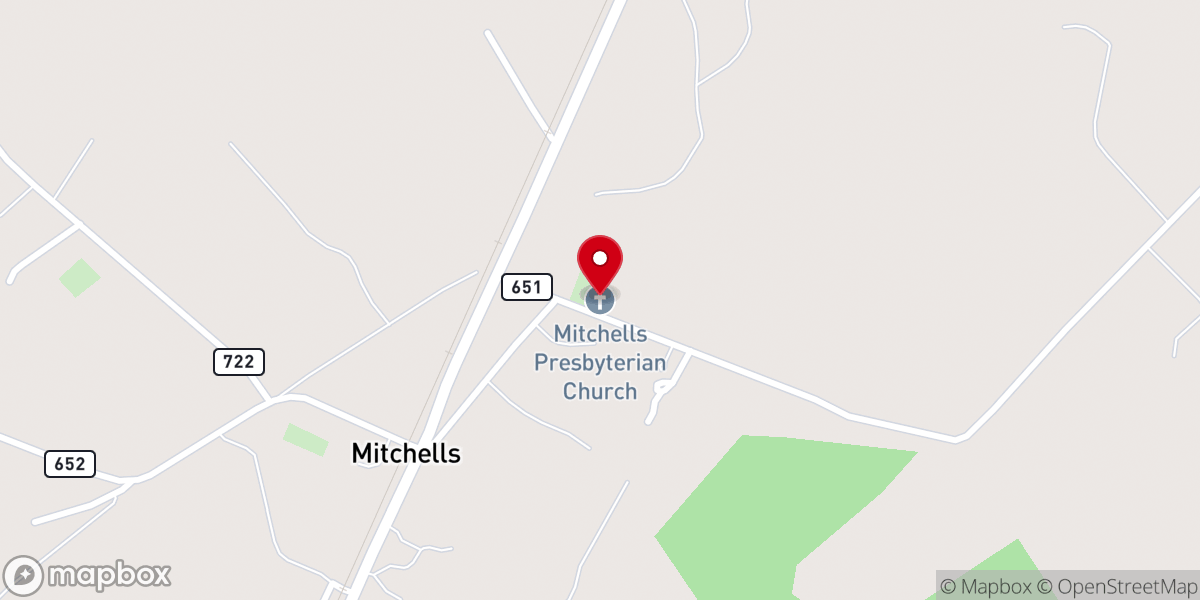 Map showing location of Mitchells Presbyterian Church