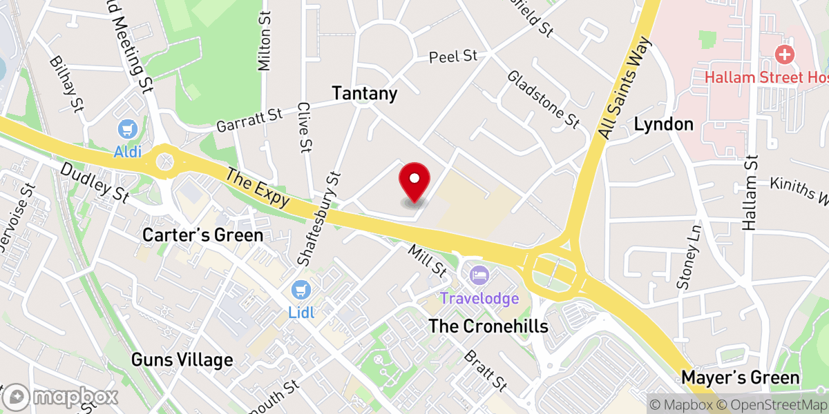 Map showing location of West Bromwich Baptist Church