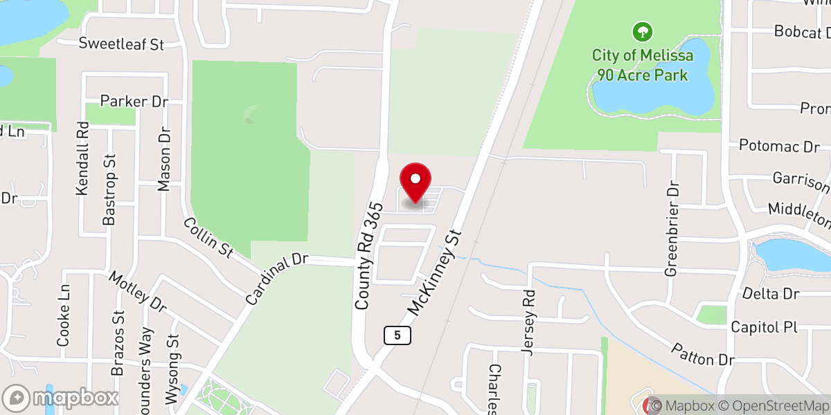 Map showing location of Melissa United Methodist Church