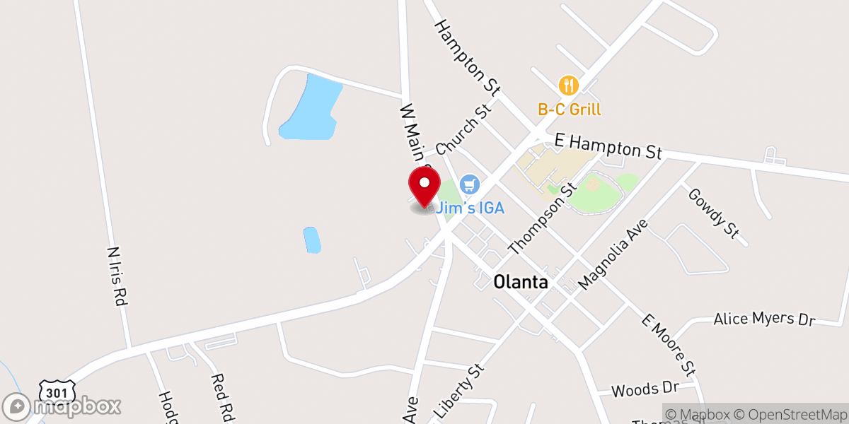 Map showing location of First Presbyterian Church of Olanta