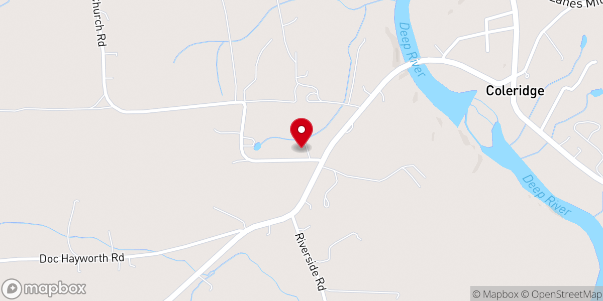 Map showing location of Deep River Baptist Church