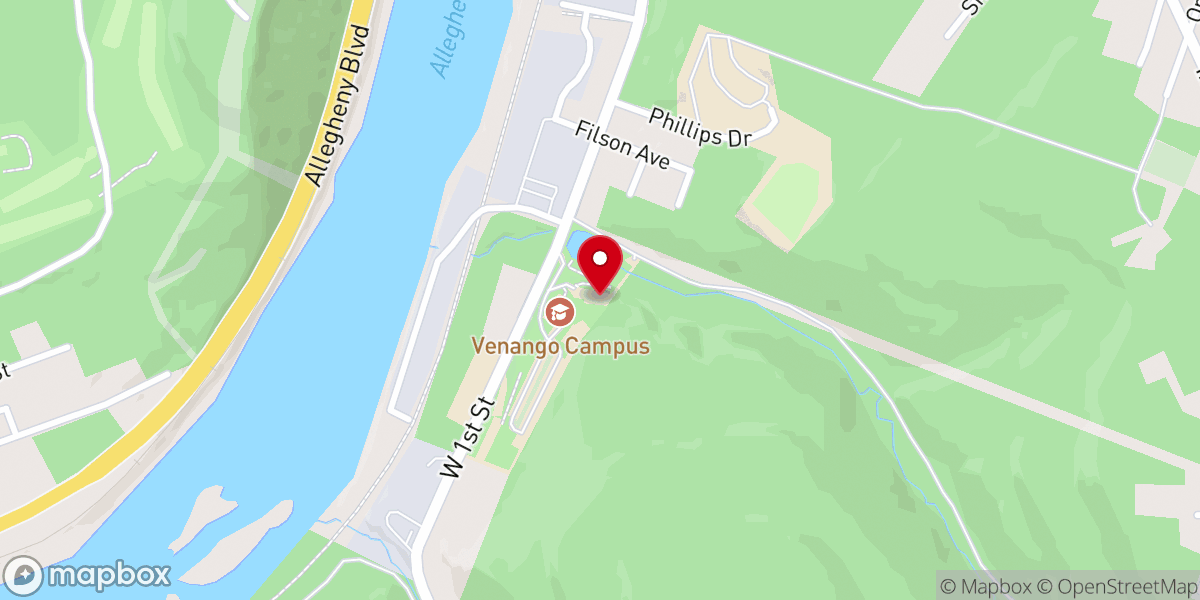 Map showing location of Oil City Vineyard Church